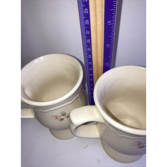 Set of 2 Vintage Pfaltzgraff Footed Pedestal 7” Coffee Mugs Tea Rose Cottagecore - Picture 6 of 6